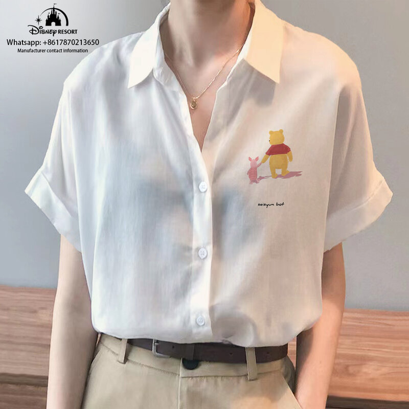 Рубашка с коротким рукавом и аниме Микки и Минни, новинка 2024, летние модные повседневные женские топы в уличном стиле Диснея, Пляжная рубашка