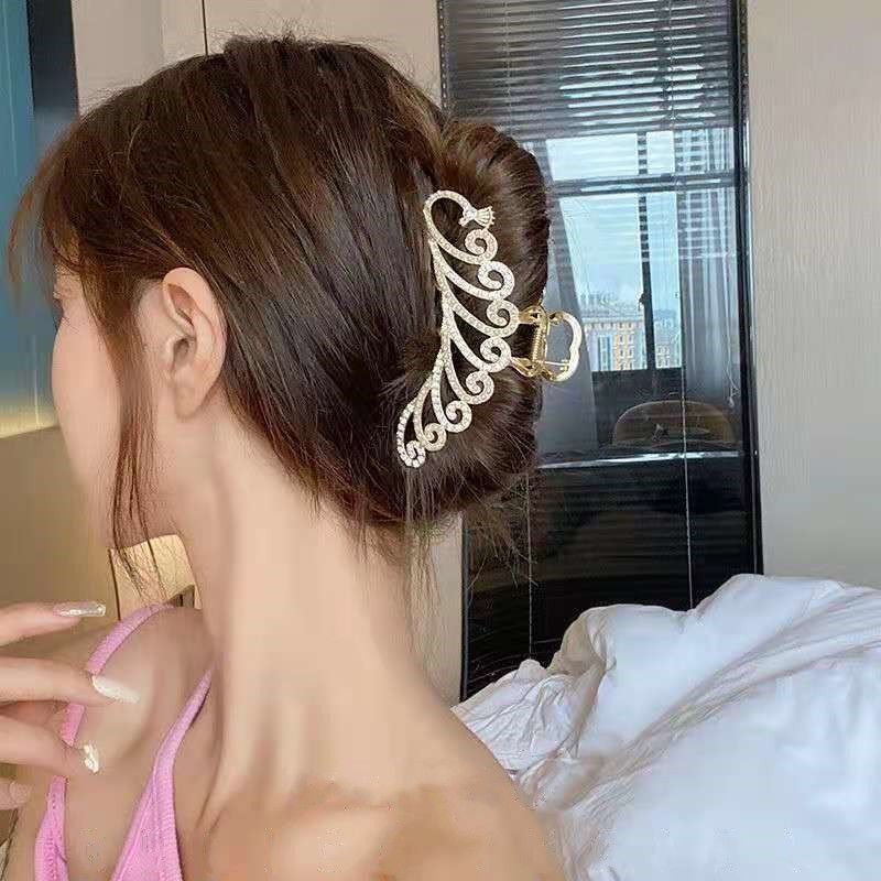 1pc Gold Retro Rhinestone Hairpin Summer Large Shark Clip Ponytail Hair Accessories Accessories Ladies Temperament Hairpin