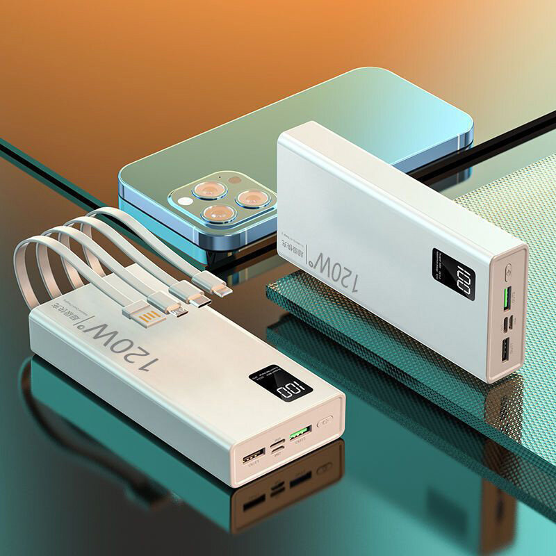 120W Power Bank 50000mah Literary Middle Ancient Style Power Bank Built In Cable For Iphone Huawei Samsung Power Bank New