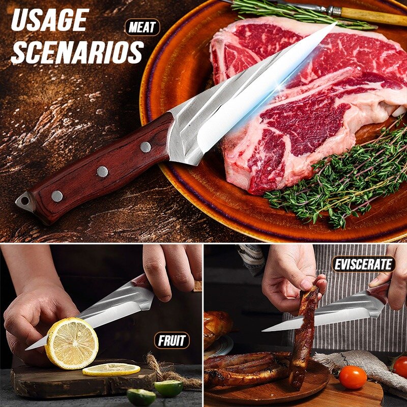 2PCS Professional Boning Knife Meat Scissors BBQ Cutter Kitchen Knife Chef Knives Fish Slicing Vegetable Peeler Butcher Knife