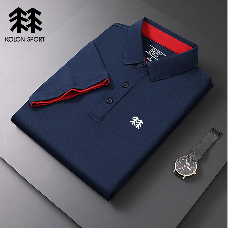 Новая летняя рубашка-поло KOLONSPORT с вышивкой, высококачественный мужской дышащий топ с коротким рукавом, деловая Повседневная рубашка-поло для мужчин