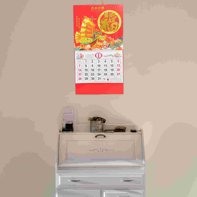 2024 calendario da parete per uso domestico appeso in stile tradizionale cinese mensile trasparente stampato ufficio