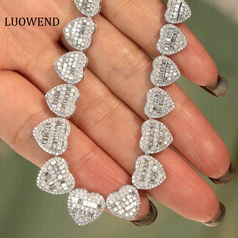 LUOWEND 18K biały złoty naszyjnik luksusowy z designem serca 7.5 karatowy prawdziwy naturalny naszyjnik diamentowy dla kobiet seniorów wysoka biżuteria bankietowy