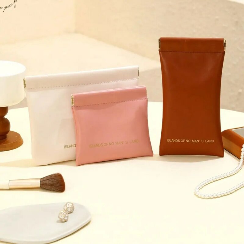 Letter Mini Self-closing Coin Purse Korean Style Change Storage Bag PU Leather Makeup Lipstick Bag Waterproof
