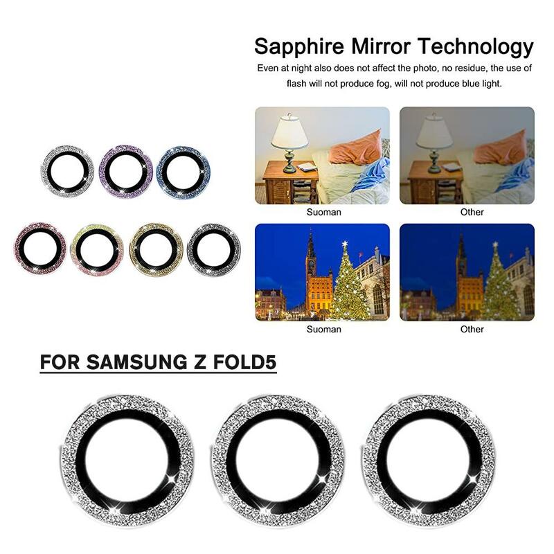 Film protecteur d'objectif de caméra en diamant scintillant pour Samsung Galaxy Z, possède 5 lentilles métalliques, anti-rayures, U0K0