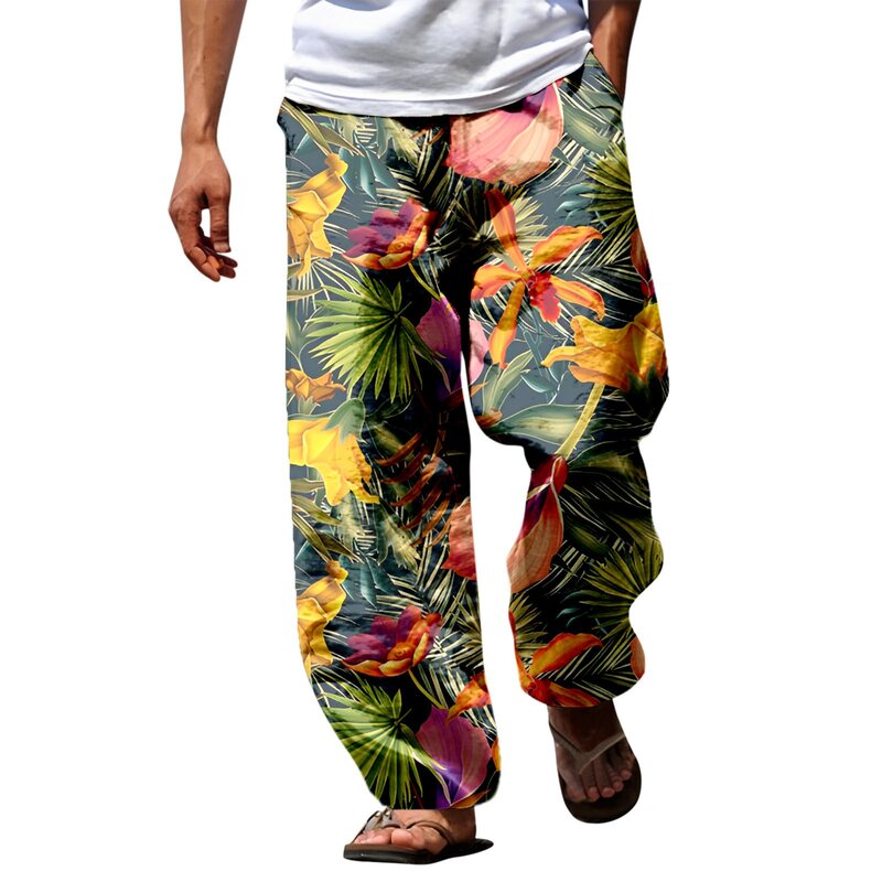 Spodnie męskie Letnie spodnie Spodnie plażowe Wygodne i swobodne codzienne wakacje Stree Spodnie z szerokimi nogawkami z nadrukiem i nadrukiem