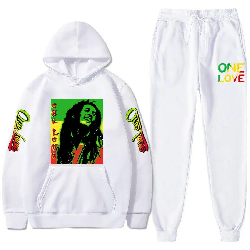 Толстовка с капюшоном для мужчин и женщин, свитшот с принтом One Love, с надписью Bob Marley Legend Reggae, зимний модный Повседневный Топ с длинным рукавом и брюки, костюм, одежда