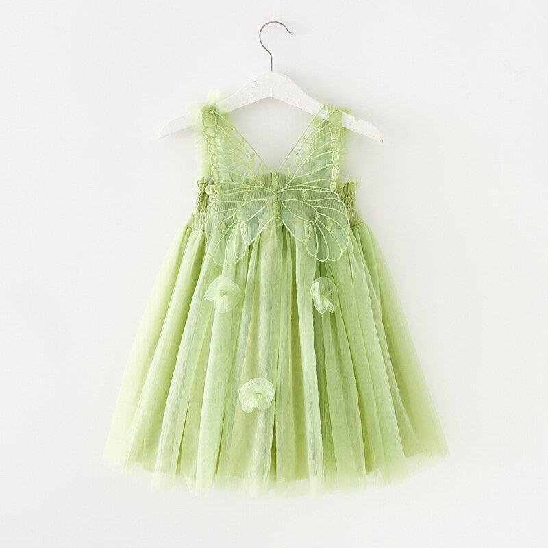 Новинка, милая одежда для маленьких девочек, однотонное Сетчатое детское платье с трехмерными крыльями, милая Одежда для девочек, цельнокроеное платье-пачка принцессы