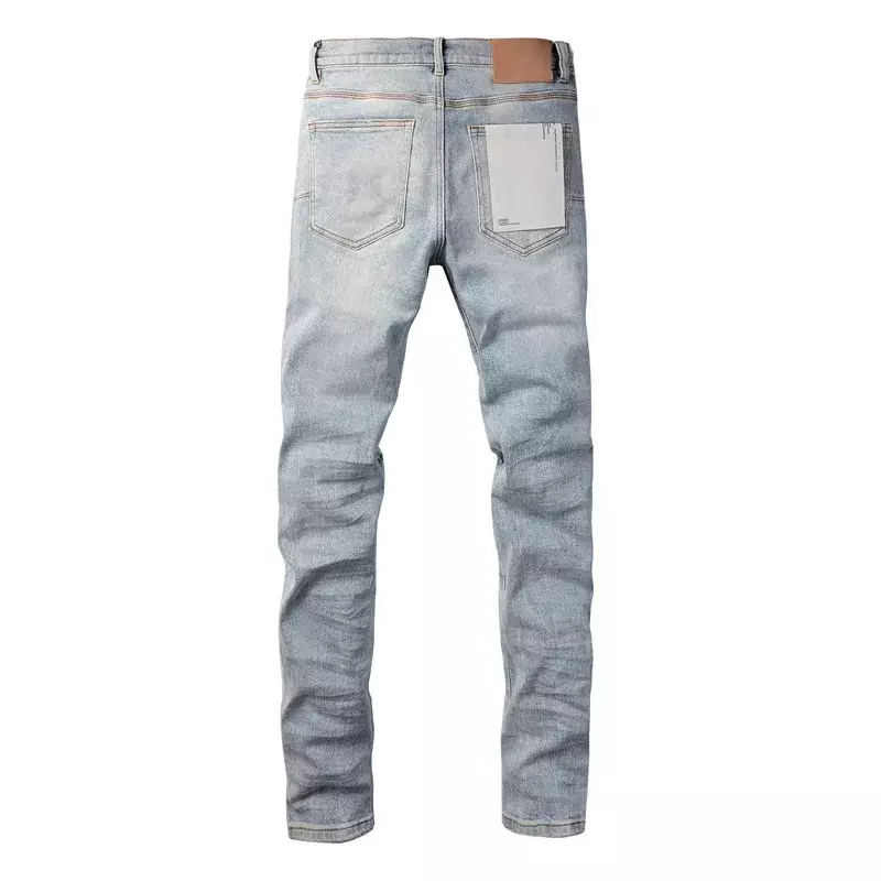 Roxo Roca Marca Jeans com Buracos no Joelho, Azul Claro, Slim Fit, Calças Reparação, Tamanho 28-40, Moda, Qualidade Superior