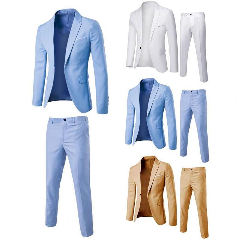 1 Set Popular Formal Suit  Korean Style Cozy Jacket Trousers  Pure Color Slim Fit Formal Suit