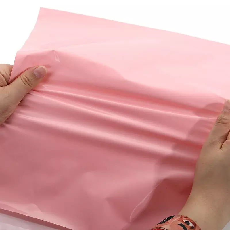100 buah/lot tas kemasan kurir transparan merah muda tas penyimpanan tebal tas tahan air bahan PE amplop surat pos