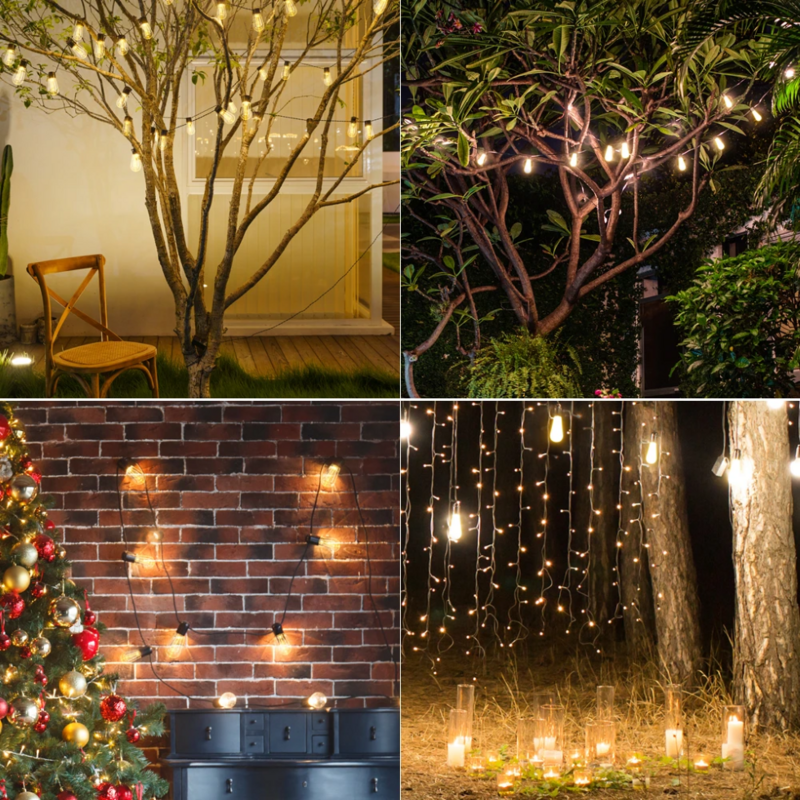 LED 태양광 스트링 조명, 야외 크리스마스 장식 전구, IP65 방수, 레트로 홀리데이 화환, 정원 가구, 요정 램프
