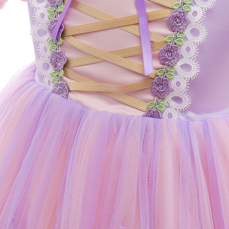 Vestido de princesa Rapunzel para niños, disfraz de princesa de Halloween, manga abullonada rosa, fiesta, Bola de Navidad, Gown1-6T