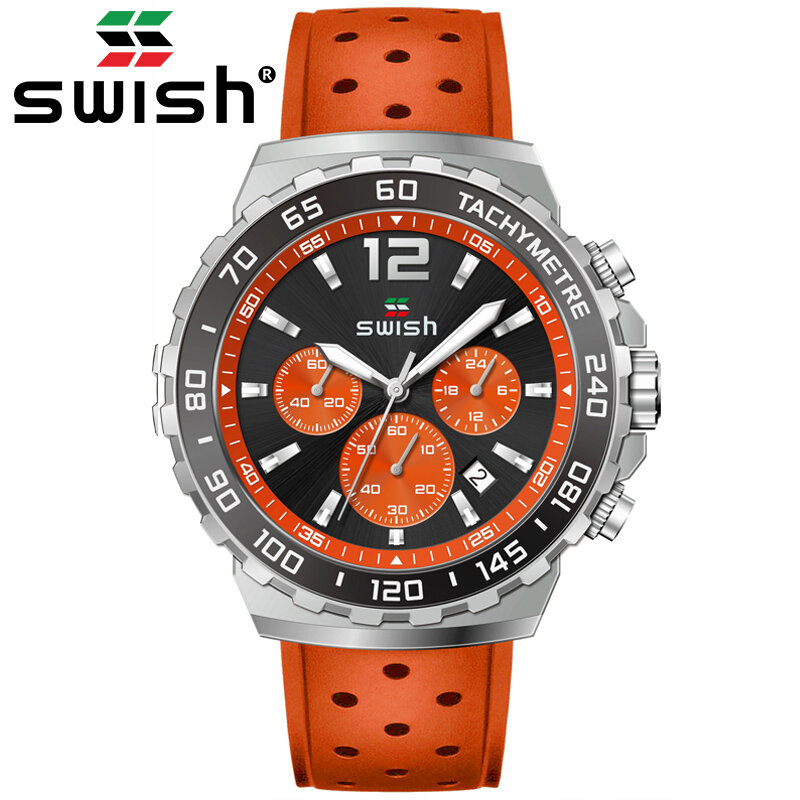 SWISH New Fashion Mens Watches Silicone Top Brand Luxury Sports Chronograph Big Dial Quartz Relogio Masculino Watches for Men