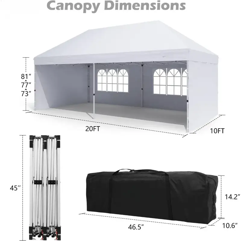 Tenda komersial Pop Up dengan 4 sisi dapat dilepas, kanopi Gazebo tenda, Awning lipat penuh, 10x20 ', gratis ongkir