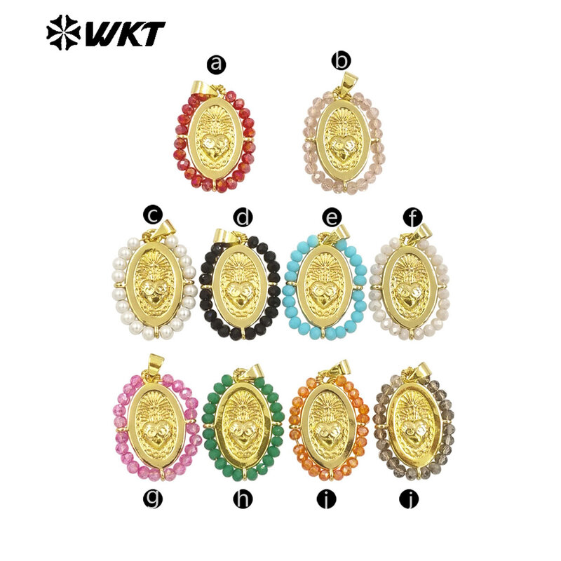 Colar de ouro com forma oval para mulheres, medalha religiosa jóias, novo e design primavera, 10 unid, WT-MN993, 2024