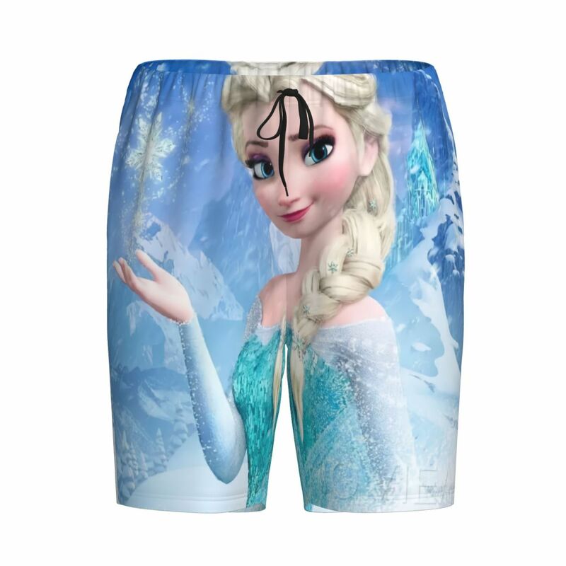 Custom Printed Men Cartoon Frozen Pajama Shorts Custom Printed Animation Elsa Sleep Pjs Sleepwear Bottoms with Pockets