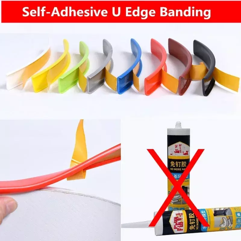 U-Shaped Seal Strip Self-Adhesive TPE Edge Banding Sealing Tape 16/18mm for Furniture Cabinet Desk Edge Guard Protector