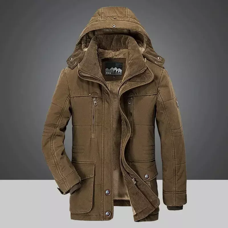 Jaqueta de lã Windproof masculina, corta-vento grosso quente, casacos militares, Parkas com capuz, Casaco Exterior, Roupas de alta qualidade, Inverno