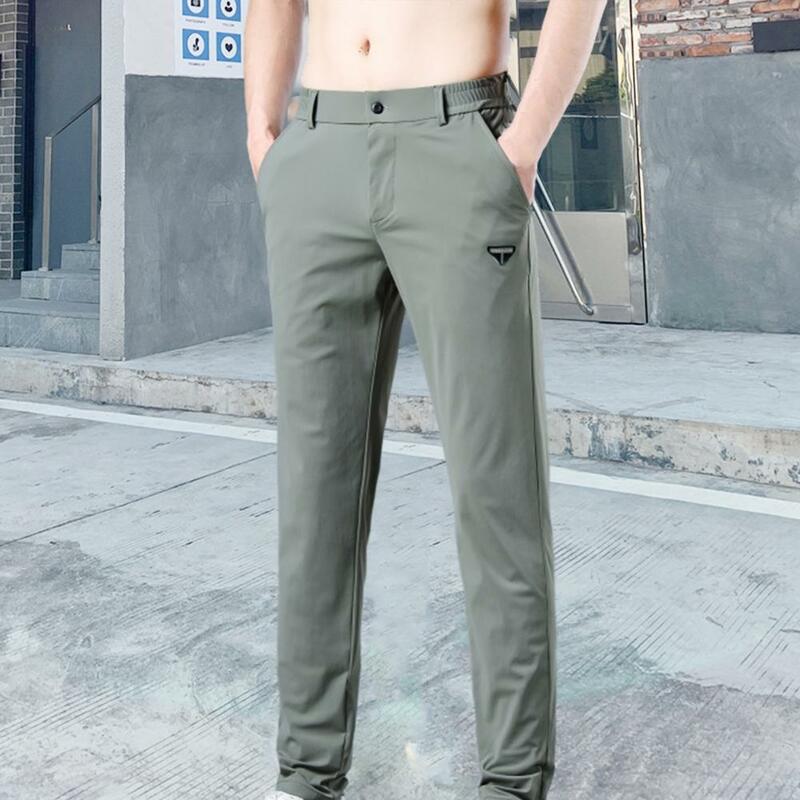 Calça reta de cintura elástica masculina com tecnologia de secagem rápida, tecido respirável macio, calça casual