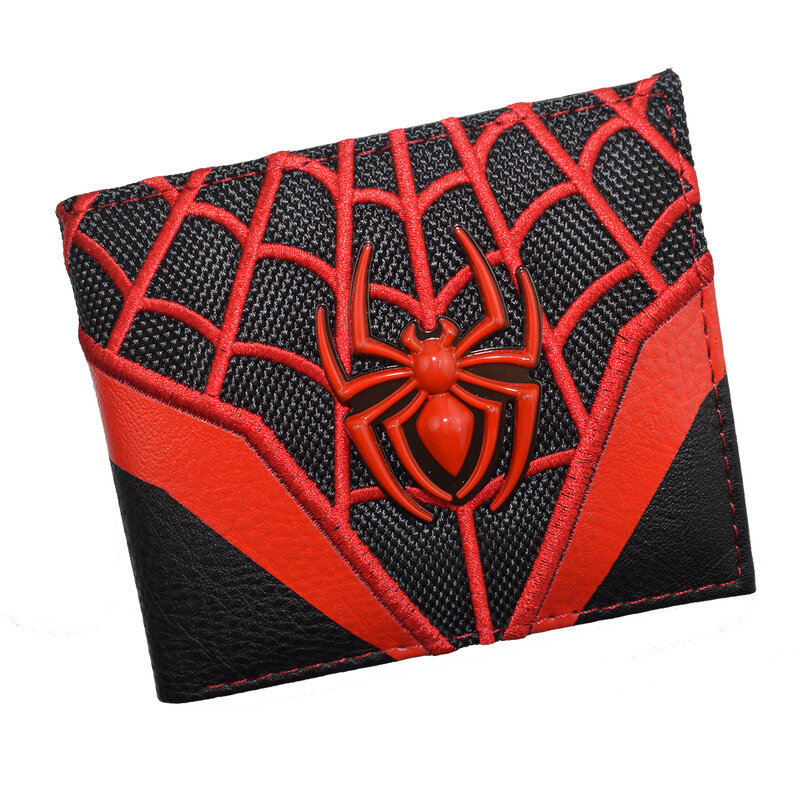 Cartera de Metal de alta calidad con diseño de cómics de Marvel, monedero de Spiderman, cuero PU con bolsillo para monedas con cremallera