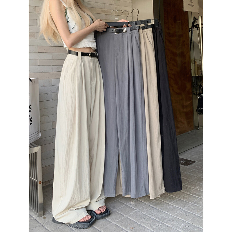 White Suit Casual Pants Women's Summer 2023 New Dropping Floor Dragging Pants Loose High Waist Straight Leg Wide Leg Pants