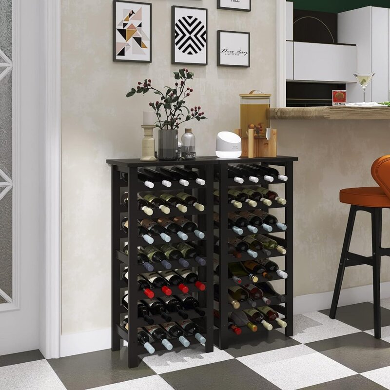 SMIBUY-estante de bambú para vino, soporte de exhibición de 28 botellas con sobremesa, estantes de almacenamiento de 7 niveles para cocina, despensa, Cel