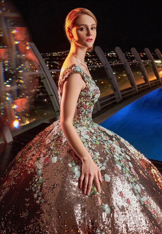 Vestidos Princesa Quinceanera, Vestido de baile, Apliques Lantejoulas Decote V, Doce Brilhante 16 Vestidos, 15 Anos Mexicano