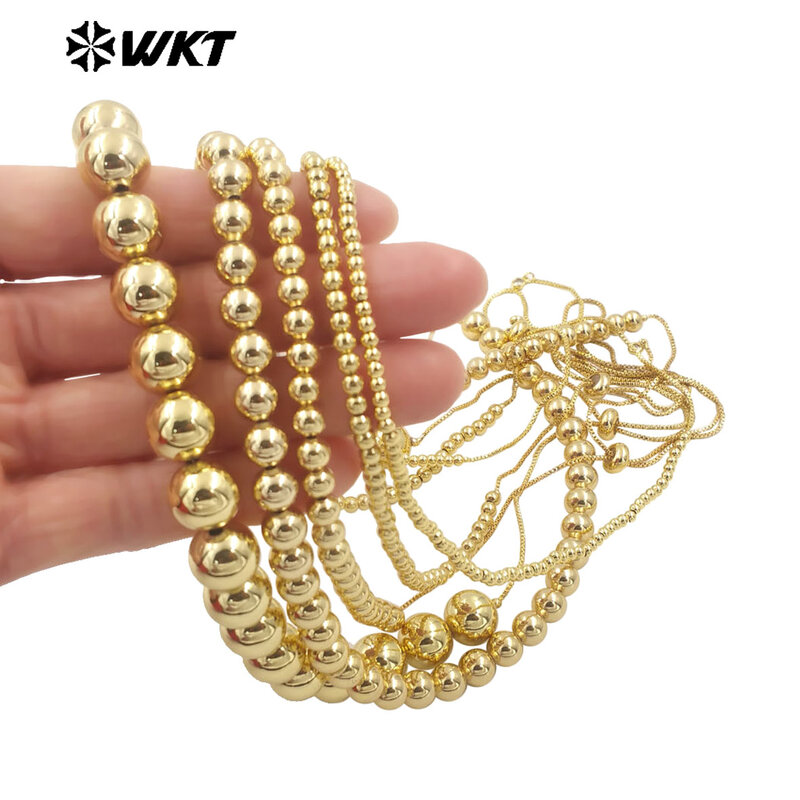 WT-JFN13 all'ingrosso più popolare filo a mano perline a sfera rotonda 18 carati placcato oro reale semplice collana a catena unica di diverse dimensioni