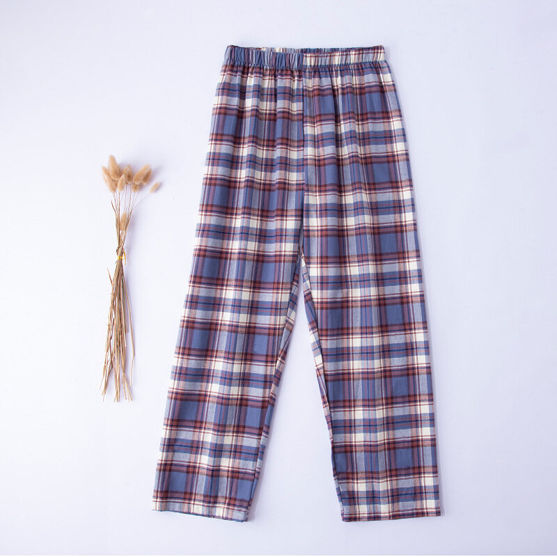 Pantalon de pyjama à carreaux 100% coton pour hommes, vêtements de nuit décontractés pour hommes, bas de nuit confortables et respirants, vêtements de détente