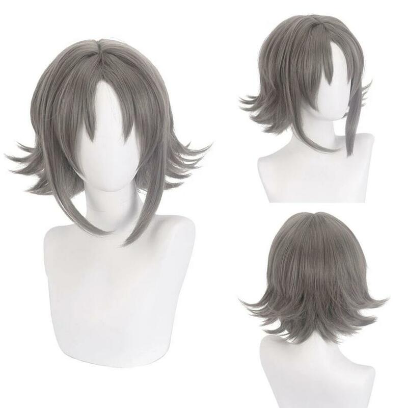Wig lurus Wanita Pria Pendek rambut palsu untuk pesta sehari-hari Wig rambut Cosplay Anime Flaxen hitam ungu gradien Ombre