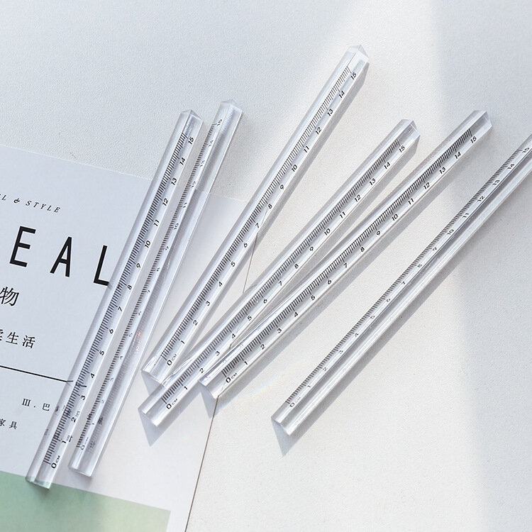 15cm simples transparente triangular régua reta kawaii ferramentas papelaria desenho dos desenhos animados presente escritório escola de medição
