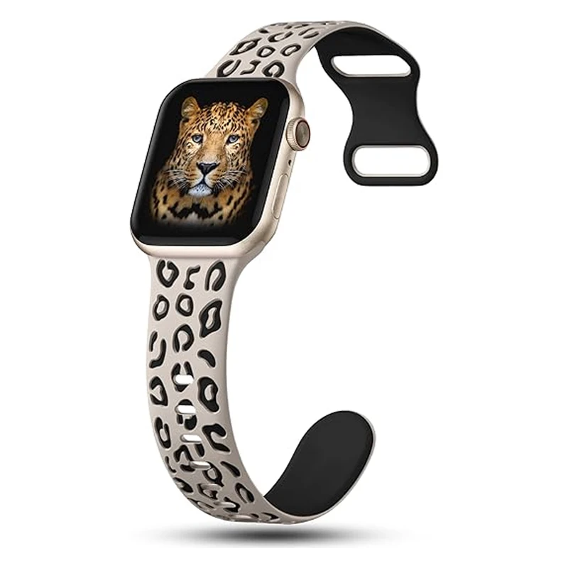 Bracelet imprimé léopard pour Apple Watch, 45mm, 44mm, 49mm, 41mm, 40mm, Bracelet Correa gravé, iWatch Series 9, 8, 7, SE, 6, 5, 4, 3, 2, 1 Ultra 2