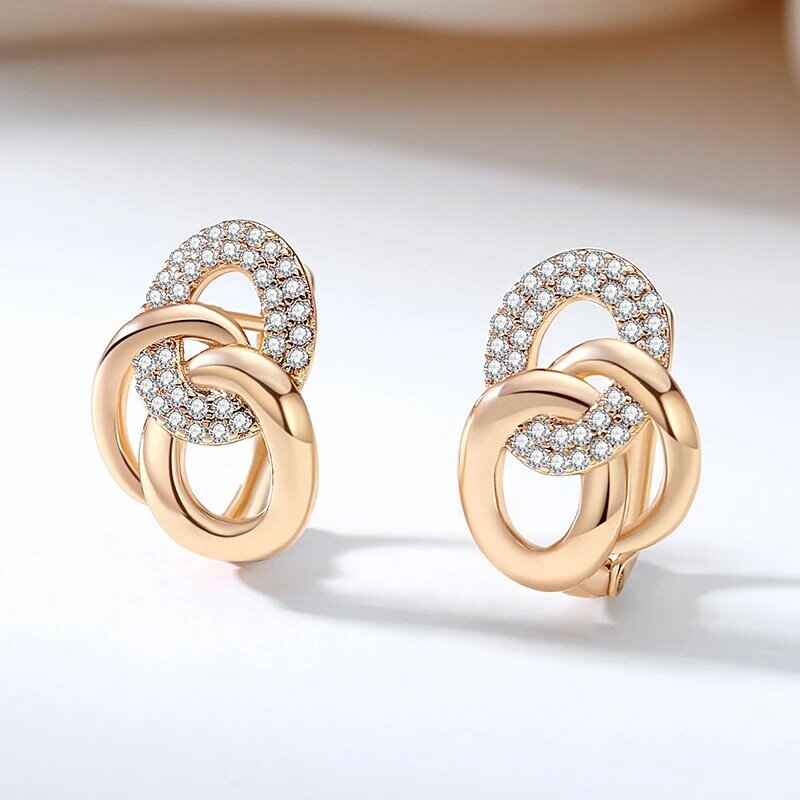 Unique Design Multi-Hoop English Earrings For Women SYOUJYO Natural Zircon Full Paved 585 Rose Gold Color Trendy Jewelry