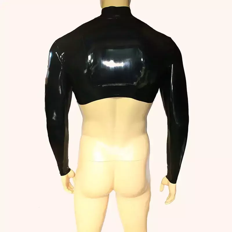 Męska seksowna ze sztucznego lateksu Top typu Crop Tank błyszcząca, lakierowana koszulka z długim rękawem do połowy podkoszulki rozciągliwej krótki Top PVC na zamówienie