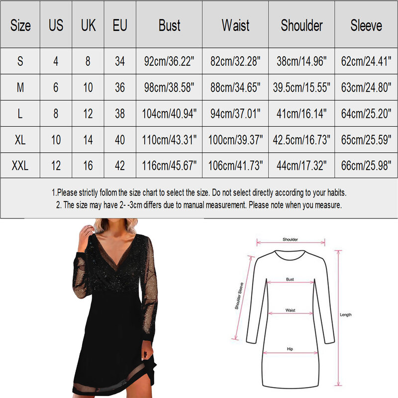 Sexy Dresses For Women Long Sleeve V Neck Mesh Glitter Sparkly Sequins A-Line Party Dress Formal Dresses For Curvy Women