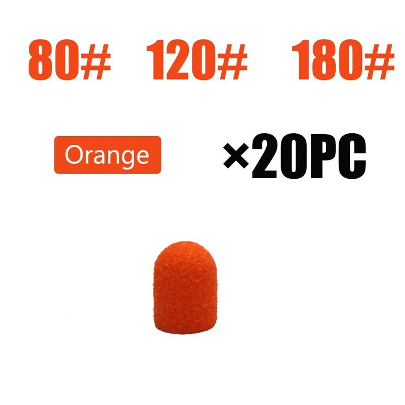 電気ネイルファイル,オレンジ色のサンディングキャップ10*15mm,マニキュアとペディキュア用,20個