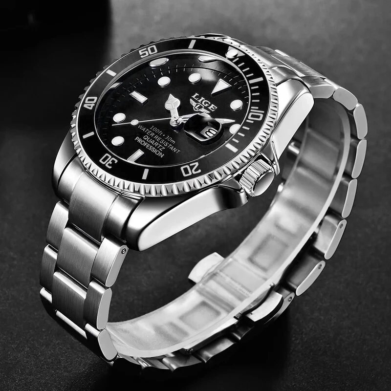 LIGE-Relógio de pulso de quartzo de luxo masculino, Top Brand, Relógios esportivos, Impermeável, Data, Relógio luminoso, Moda