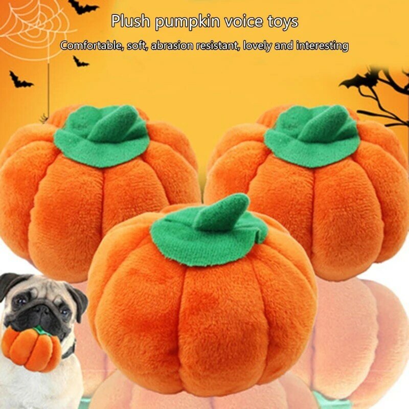 Dog Interactive Toy Squeak Plush Toy Durable Stuffed Chew Toy for Small to Medium Dogs Cute Halloween Pumpkin Shape