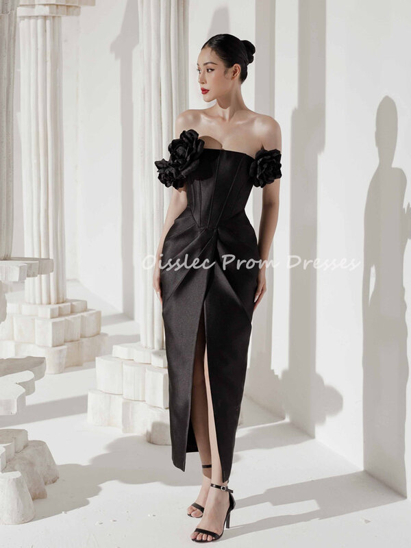 Платье для выпускного Oisslec, изысканное атласное вечернее платье с одним открытым плечом, облегающее коктейльное платье с цветочным принтом, роскошное платье для выпускного вечера