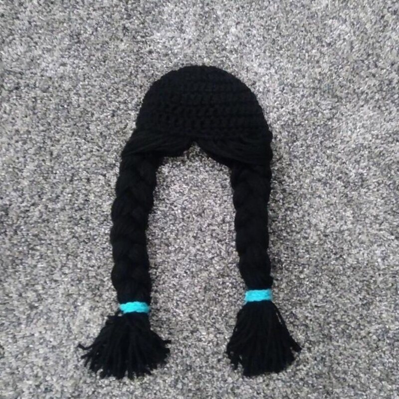 ベビーニットウィッグ帽子手作り幼児ダブル三つ編みウール編みキャップファッショナブルな写真の小道具帽子 0-6 メートルのための