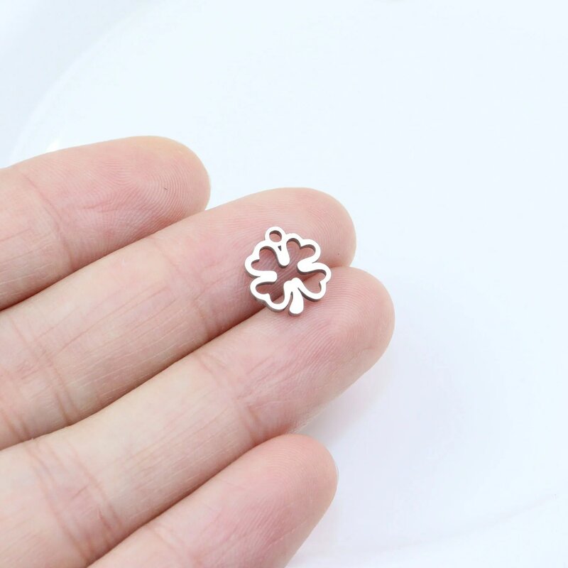 10pcs Stainless Steel Shiny Polished Leaf Clover Jewelry Charms Pendant DIY Handcraft  Vacuum Plate Waterproof Antiallergic