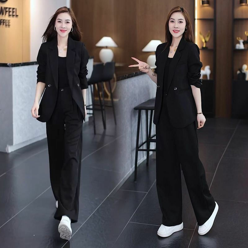 Fato profissional elegante para mulher, calça casual elegante, coreano, outono, novo, elegante, conjunto de 2 peças, 2024