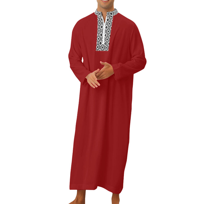 Robe musulmane décontractée pour hommes, robe musulmane imprimée à carreaux, chemise à manches longues, poche, stérilie, moyen-orient, malaisie, adt