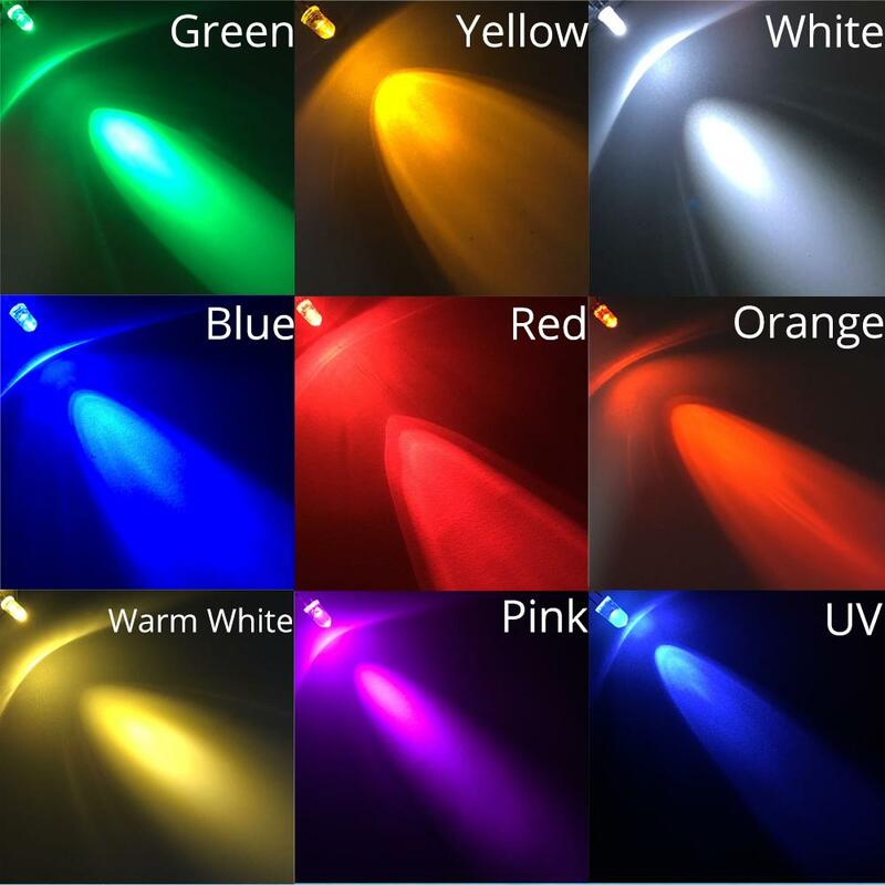 100X F5 5mm Round White Red Green Blue Yellow Pink Water Clear Diode Led Super Bright Ligte Emitting Diodes 6000-6500k Lamp Bulb