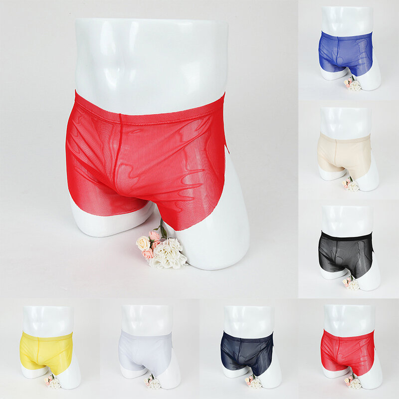 Seksowni mężczyźni widzą przez bokserki oddychające spodenki przezroczystą bieliznę erotyczną Homme piżamy męskie spodnie Lounge Bottom