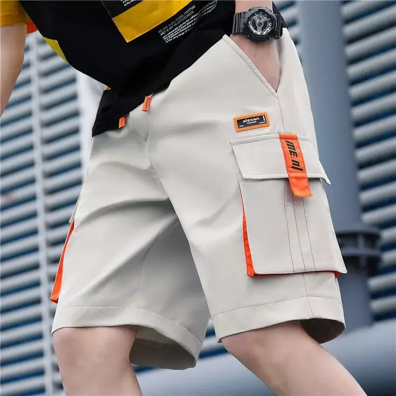 Bermuda kurze Hosen für Männer halb schwarz Streetwear Herren Cargo Shorts mit Kordel zug Luxus breite elastische Taille Harajuku lose