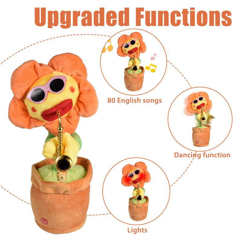 Mainan Listrik Bernyanyi dan Menari Bunga Saksofon Bunga Matahari 80 Musik dengan Lampu Jaring Selebriti Lucu Mainan Anak-anak Hadiah Perempuan