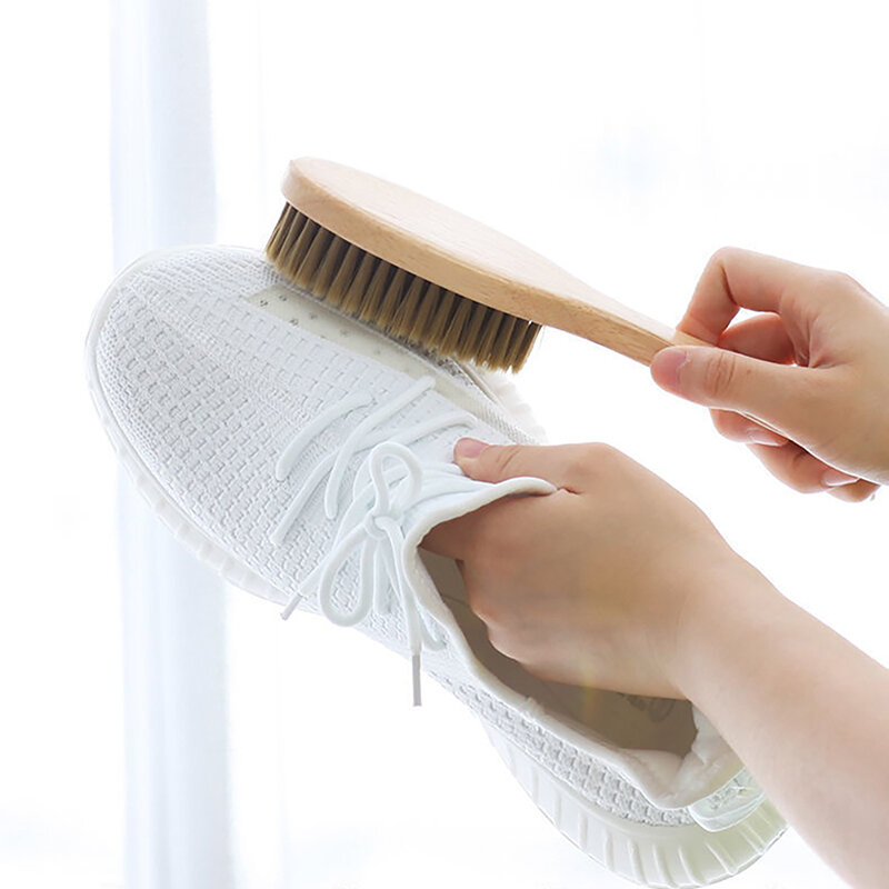 Escova de sapato com cabo de madeira, sapato limpador, brilho, cabelo macio, ferramentas de limpeza, acessórios
