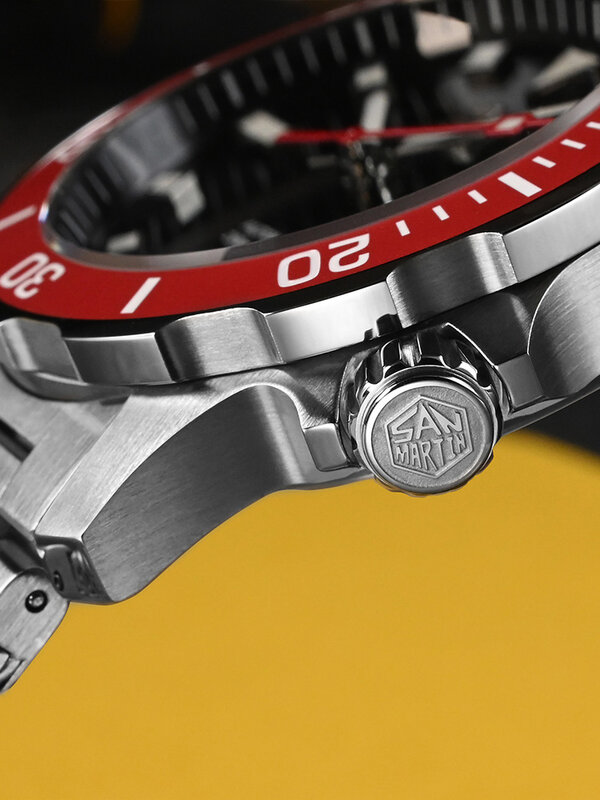 San Martin jam tangan pria, desain asli Diver 39.5mm V2 NH35 jam tangan mekanis otomatis gelang Milan tahan air 200m bercahaya